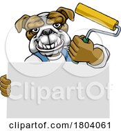 Poster, Art Print Of Bulldog Painter Decorator Paint Roller Mascot Man