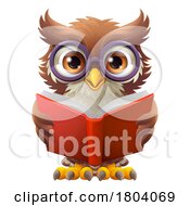 Poster, Art Print Of Owl Wise Cartoon Cute Cird Character Reading Book