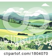 Poster, Art Print Of Fields Hills Flowers Farm Landscape Background