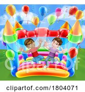Poster, Art Print Of Bouncy House Castle Jumping Boys Kids Cartoon