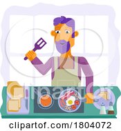 Poster, Art Print Of Man Cooking Food Fried English Breakfast Kitchen