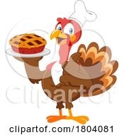 Poster, Art Print Of Cartoon Thanksgiving Chef Turkey Bird Mascot Holding A Pie