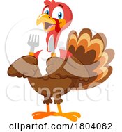 Cartoon Hungry Thanksgiving Turkey Bird Mascot Holding Silverware