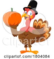 Poster, Art Print Of Cartoon Thanksgiving Pilgrim Turkey Bird Mascot Holding A Pumpkin