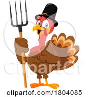 Poster, Art Print Of Cartoon Thanksgiving Pilgrim Turkey Bird Mascot Holding A Pitchfork
