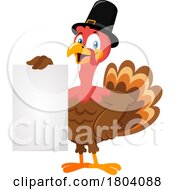 Cartoon Thanksgiving Pilgrim Turkey Bird Mascot Holding A Menu Or Sign