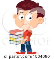 Poster, Art Print Of Cartoon School Boy Holding Books
