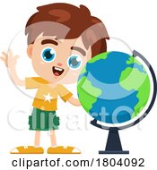 Cartoon School Boy By A Globe