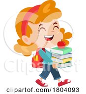 Poster, Art Print Of Cartoon School Girl Carrying Books