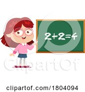 Cartoon School Girl Adding On A Chalkboard