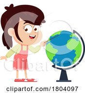 Cartoon School Girl Studying A Globe