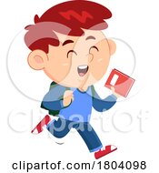 Cartoon School Boy Running With A Book