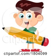 Poster, Art Print Of Cartoon School Boy Holding A Giant Pencil