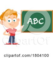 Cartoon School Boy Using A Chalkboard