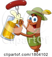 Poster, Art Print Of Cartoon Oktoberfest Sausage Holding A Beer And Hot Dog