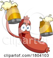 Cartoon Oktoberfest Sausage Holding Beer Mugs