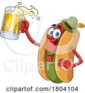 Cartoon Oktoberfest Hot Dog Holding Beer Mugs