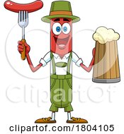 Poster, Art Print Of Cartoon Oktoberfest Sausage Holding A Hot Dog On A Foor And A Beer Mug