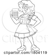 Cartoon Black And White Oktoberfest Woman Hodling A Beer
