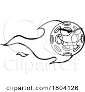 Cartoon Black And White Grinning Pickleball With A Fiery Trail
