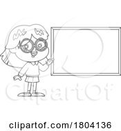Poster, Art Print Of Cartoon Black And White School Girl With A Chalkboard