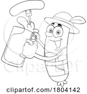 Cartoon Black And White Oktoberfest Sausage Holding A Beer And Hot Dog
