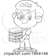 Cartoon Black And White School Boy Holding Books