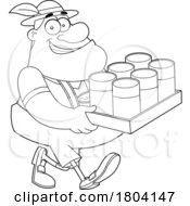 Poster, Art Print Of Cartoon Black And White Oktoberfest Man With A Tray Of Beers
