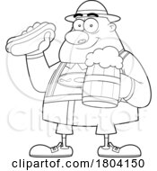 Poster, Art Print Of Cartoon Black And White Oktoberfest Man With A Beer And Hot Dog