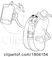 Cartoon Black And White Oktoberfest Hot Dog Holding Beer Mugs