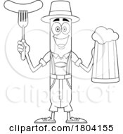 Cartoon Black and White Oktoberfest Sausage Holding a Hot Dog on a Foor and a Beer Mug by Hit Toon #COLLC1804155-0037