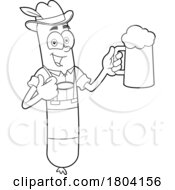 Cartoon Black And White Oktoberfest Sausage Holding A Beer