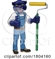 Panther Painter Decorator Paint Roller Mascot Man