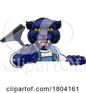 Poster, Art Print Of Panther Car Or Window Cleaner Holding Squeegee