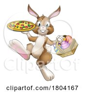 Poster, Art Print Of Easter Bunny Rabbit Cartoon Pizza Restaurant Chef