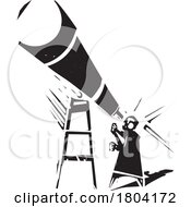 Poster, Art Print Of Woodcut Man With Telescope