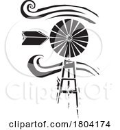 Woodcut Windmill With Wind