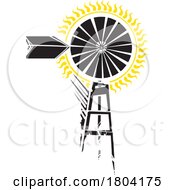 Woodcut Windmill With Sun