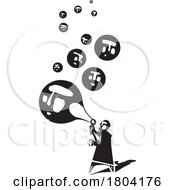 Poster, Art Print Of Woodcut Style Expressionist Man Blowing Bubbles With Faces In Them