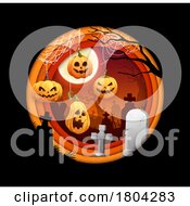 Poster, Art Print Of Halloween Pumpkins And Cemetery
