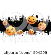 Poster, Art Print Of Halloween Pumpkins And Haunted Castle