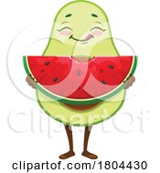 Avocado Food Mascot Eating Watermelon