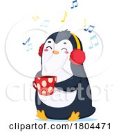 Penguin Listening To Music And Enjoying Coffee