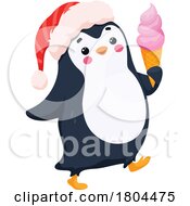 Poster, Art Print Of Penguin Wearing A Santa Hat And Holding An Ice Cream Cone