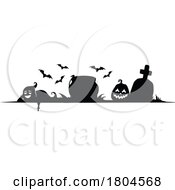 Poster, Art Print Of Halloween Cemetery Border With A Ghost Pointing Down