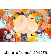 Poster, Art Print Of Halloween Background With Characters Looking Down Against A Full Moon
