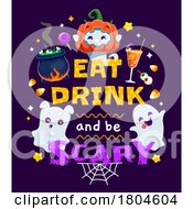 Poster, Art Print Of Halloween Eat Drink And Be Scary Design On Purple
