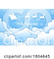 Poster, Art Print Of Santa Claus Flying His Sleigh Over Clouds And Snowflakes