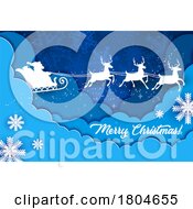 Santa Claus Flying His Sleigh Over Clouds And Snowflakes by Vector Tradition SM