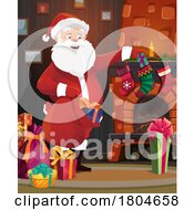 Poster, Art Print Of Santa Claus Inserting Stocking Stuffers